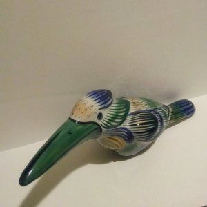 Vintage Erandi Pottery Mexican Folk Art Kingfisher Bird Figurine Hand Painted